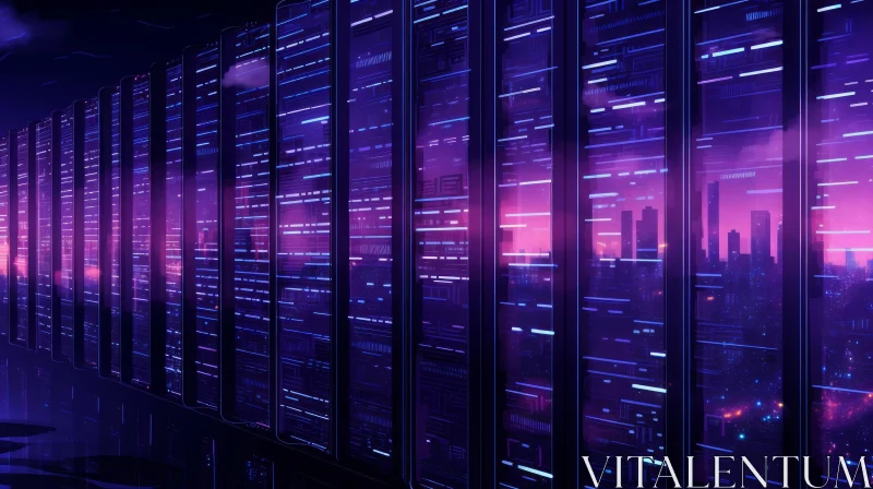 Dark Futuristic Data Center - Colorful Server Display AI Image