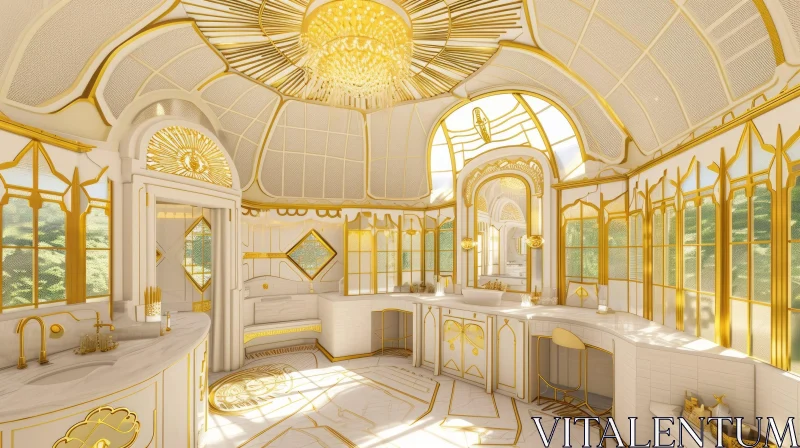 Luxurious White and Gold Bathroom with Marble Accents AI Image
