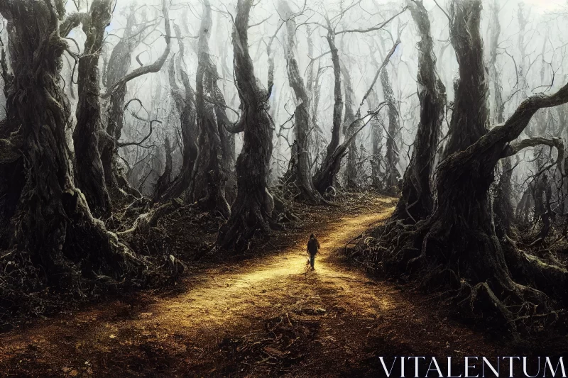 Walking through a Surreal Forest Path - Captivating Fantasy Landscape AI Image
