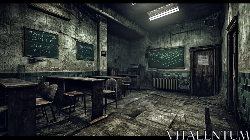 Abandoned Classroom: A Haunting Image of Desolation AI Image