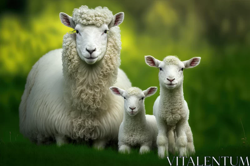 Captivating Portraiture of a Mother Sheep and Her Three Kids AI Image