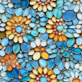 Colorful Glass Mosaic Floral Pattern on White Background