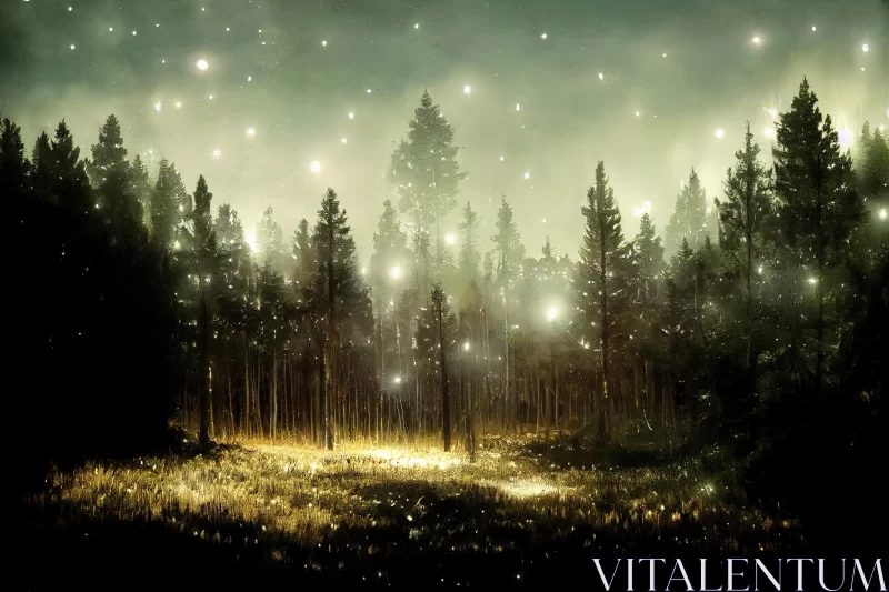 Enchanting Forest with Stars at Night | Realistic Fantasy Artwork AI Image