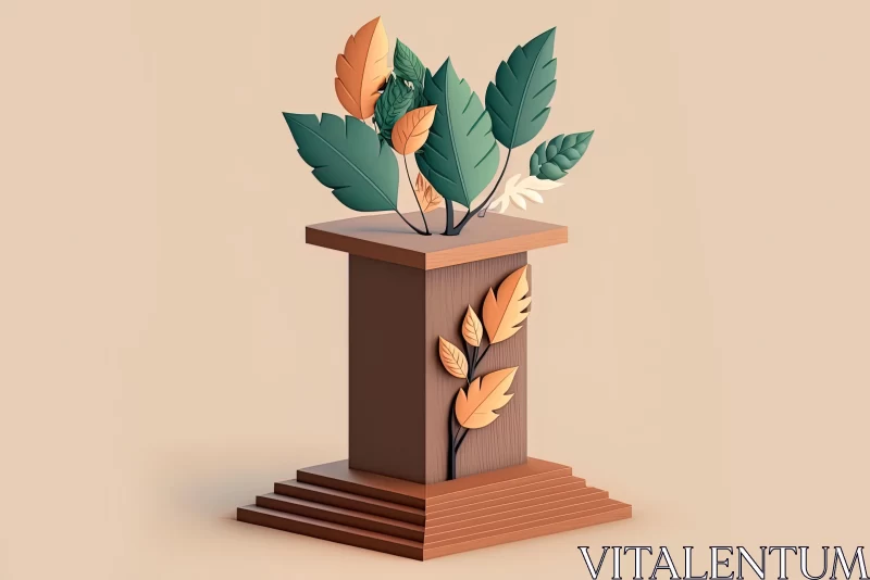 Monumental Wooden Design with Plants - Captivating 3D Illustration AI Image