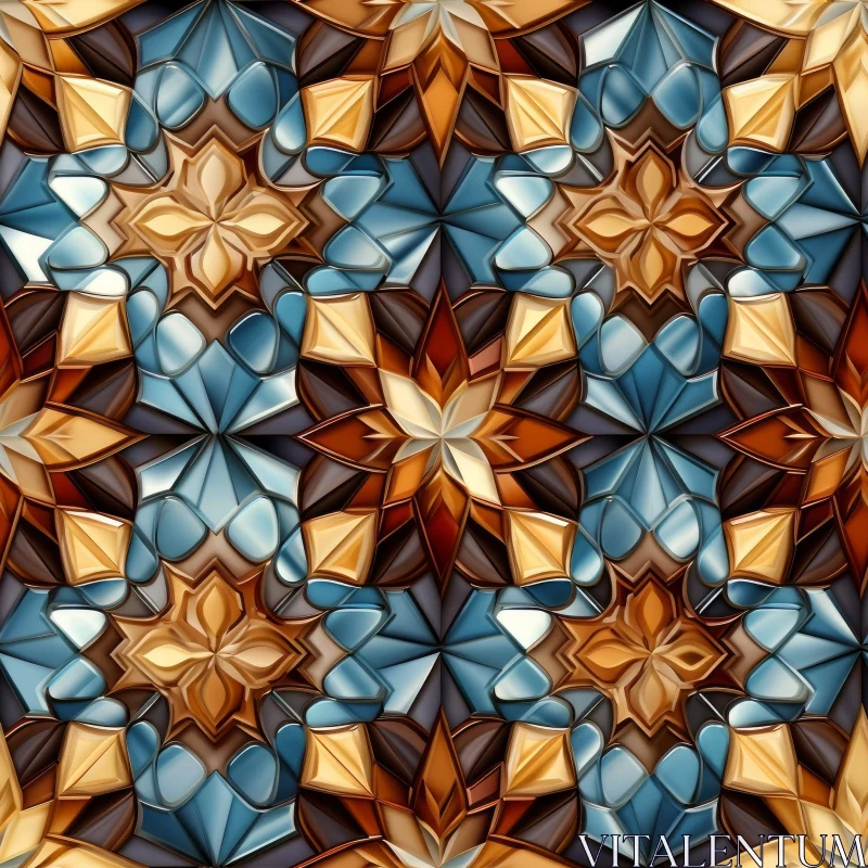 AI ART Symmetrical Blue Geometric Pattern - Moroccan Tile Inspired