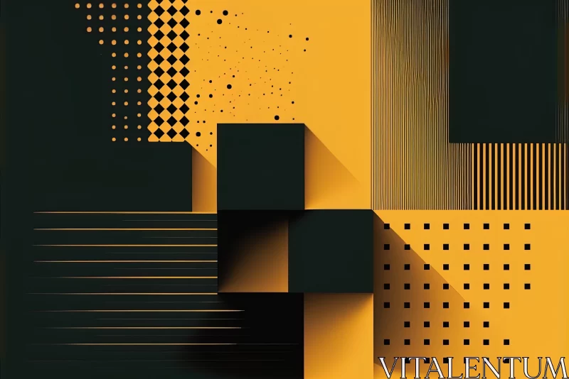 Yellow and Black Abstract Illustration with Bold Shadows and Layered Geometry AI Image