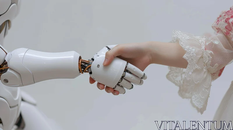 A Captivating Encounter: Human and Robot Shake Hands AI Image