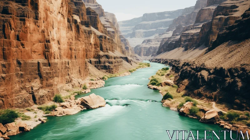 Captivating Canyon View: Teal and Beige Adventure Themed Artwork AI Image