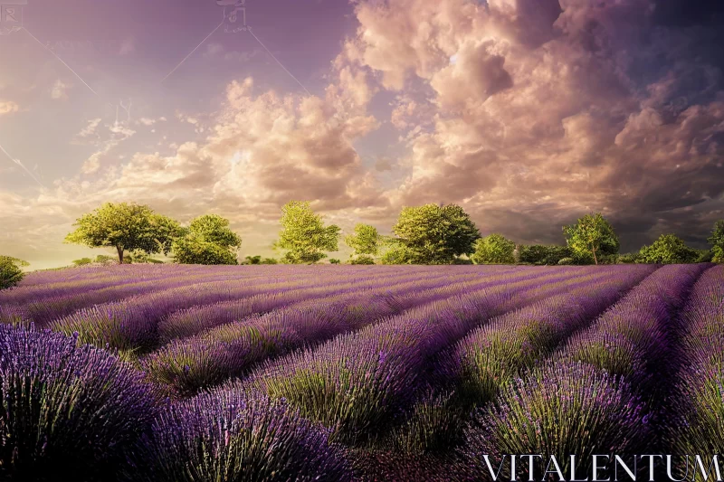 Captivating Lavender Field with Colorful Clouds | Photorealistic Landscapes AI Image