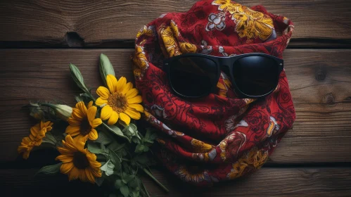 Chic Fashion Accessories and Sunflowers Composition