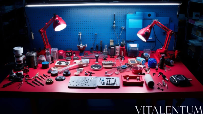 Craftsman's Organized Workbench with Tools and Electronics AI Image