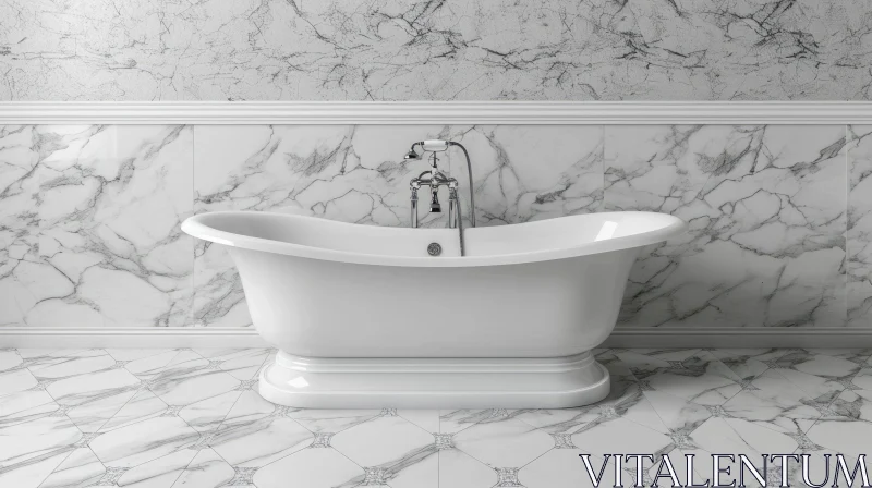 Elegance and Luxury: Classic Freestanding Bathtub in White Marble AI Image