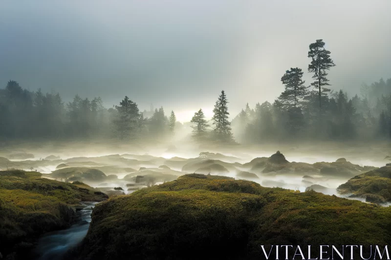Misty Forest: A Serene Naturalistic Cityscape in Norwegian Nature AI Image