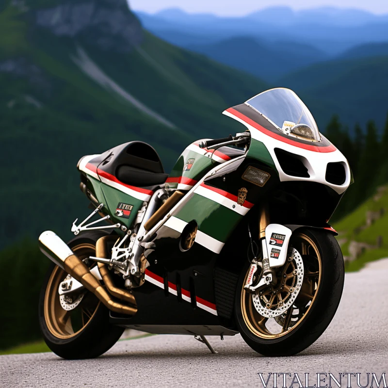 Stunning White and Red Motorcycle in Dark Green and Light Gold | Italian Landscapes AI Image