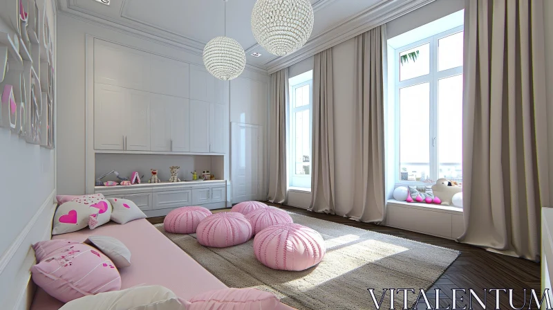 Cozy and Bright Children's Room with Pink Accents AI Image