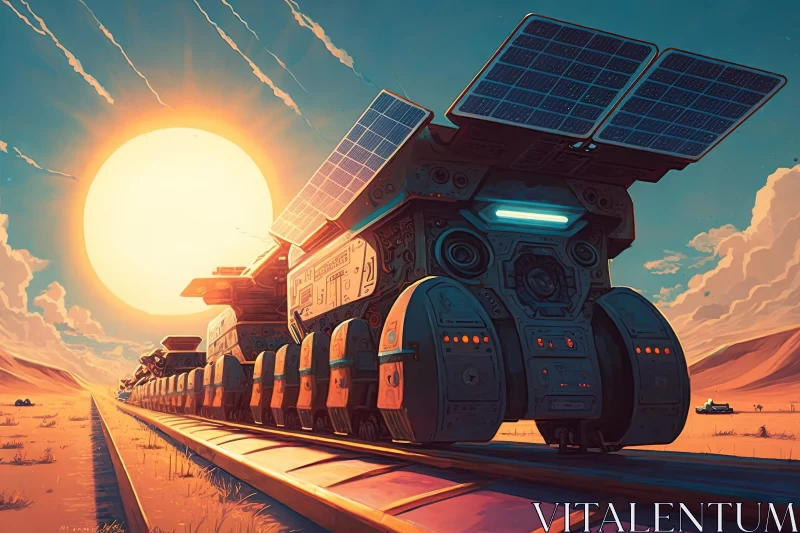 Futuristic Solar Powered Train Moving on Tracks - Hyper-Detailed Illustration AI Image
