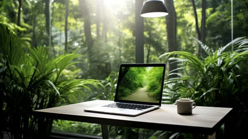 Serene Forest Laptop Scene