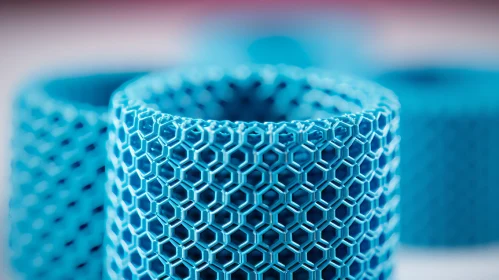 Blue 3D Printed Plastic Part with Honeycomb Structure