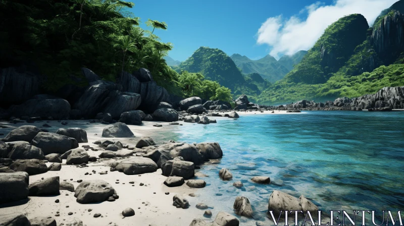 Captivating Coastal Landscape: Beach and Mountains in Unreal Engine AI Image