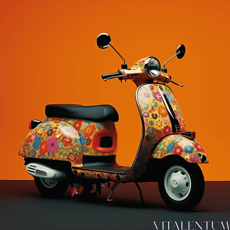Colorful Flower Pattern on Scooter | Vibrant Pop Art Design AI Image