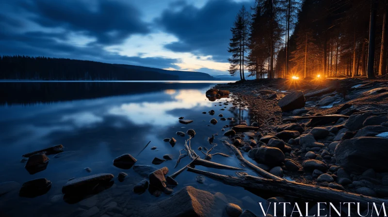 Enchanting Firelights on Rocks at Night | Serene Landscapism AI Image