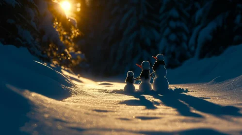 Enchanting Snowmen in a Serene Snowy Forest