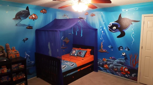 Enchanting Underwater Scene in a Mesmerizing Bedroom