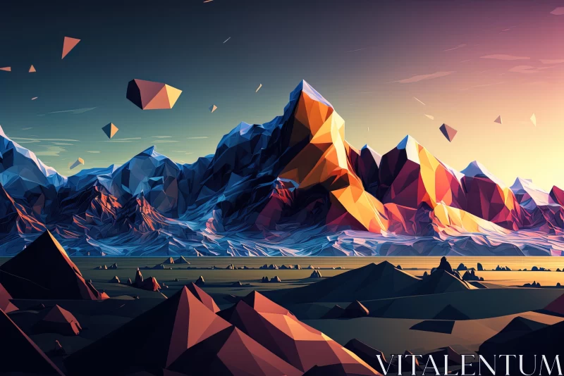 Majestic Low Poly Landscape with Vibrant Flakes | Artwork AI Image