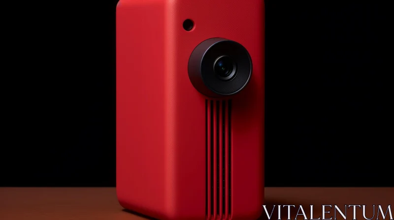 Red Digital Camera on Brown Table AI Image