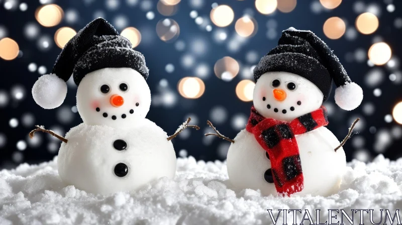 Snowmen in a Snowy Field - Winter Art AI Image