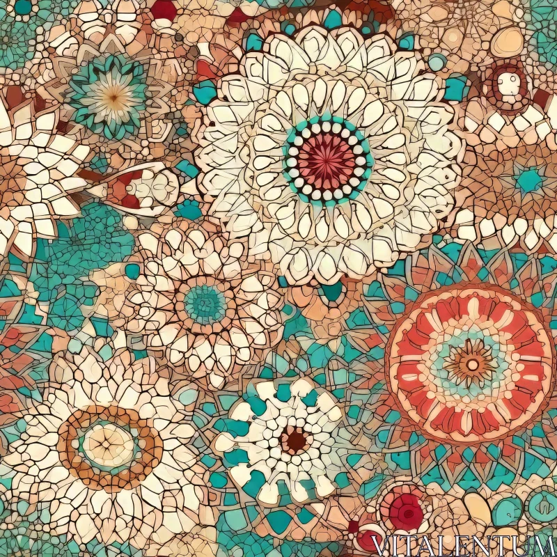 Symmetrical Floral and Circular Pattern in Harmonious Colors AI Image