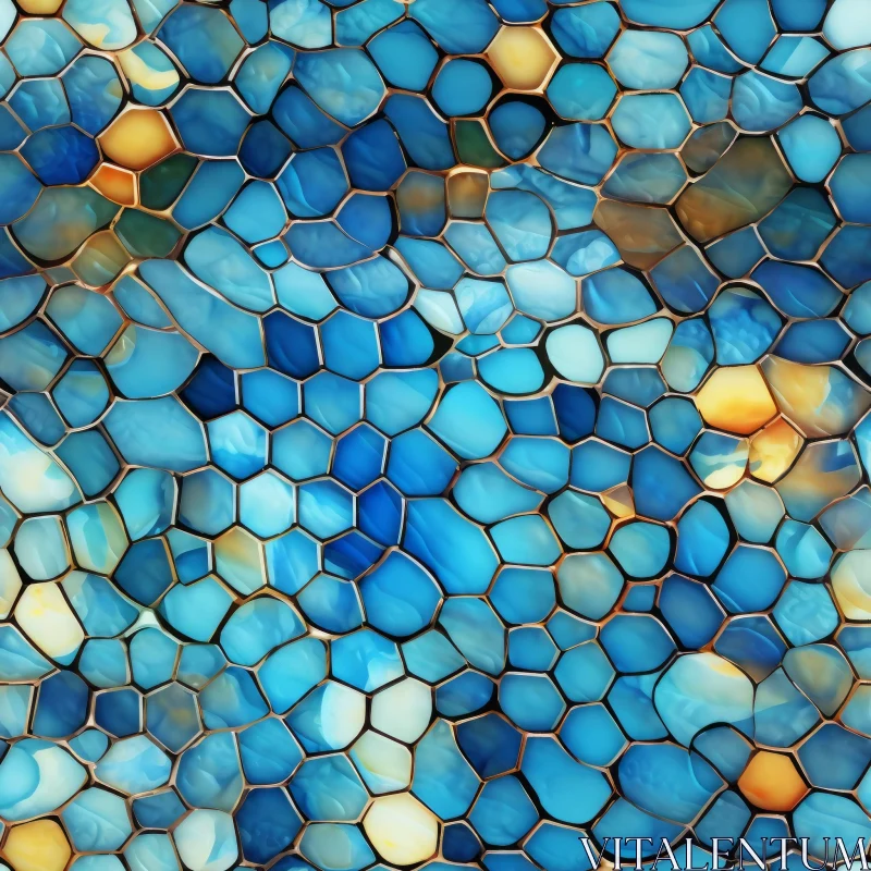 Blue and Yellow Mosaic Tiles Pattern for Website Background AI Image