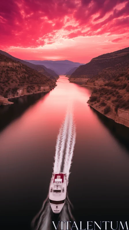 Captivating Sunset: Modern Motor Boat on River | Epic Landscapes AI Image