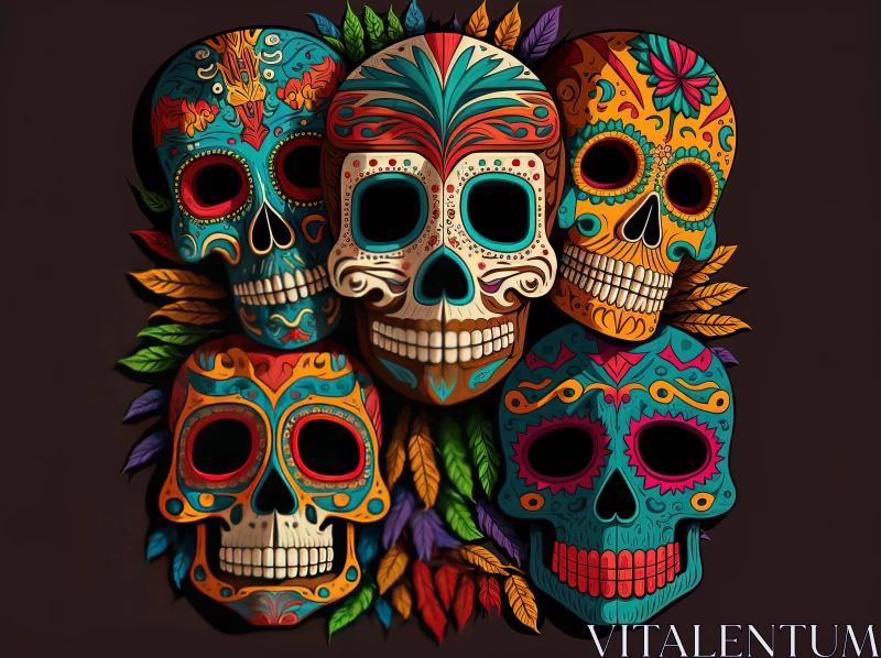 AI ART Colorful Sugar Skulls and Leaves: Hyper-Detailed Portraits in Pop Art Style