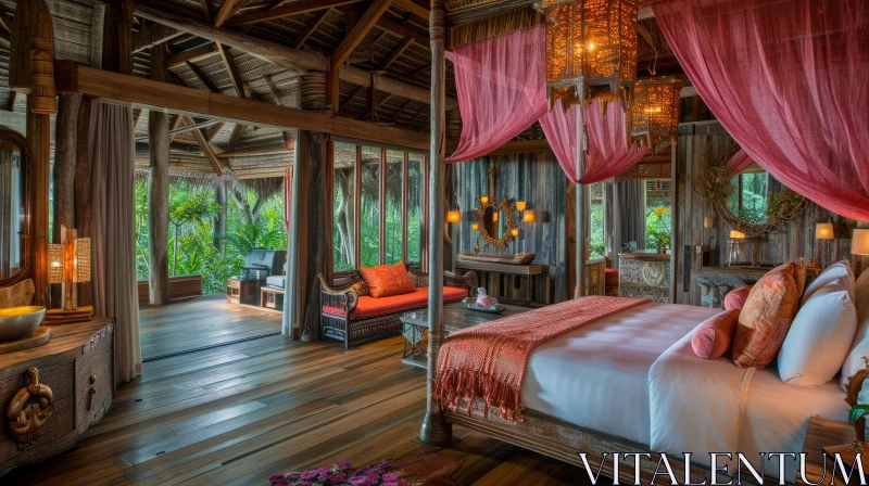 Luxurious Tropical Bedroom with King-size Bed and Plunge Pool AI Image