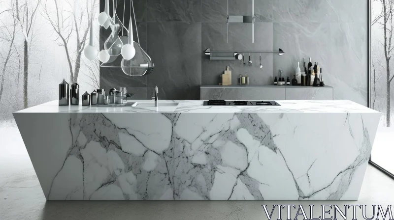 Modern Kitchen with Stunning Marble Island AI Image