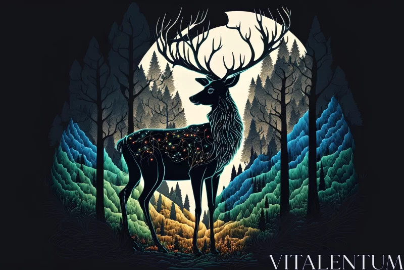 Mystical Forest Deer in Intricate Psychedelic Landscape AI Image