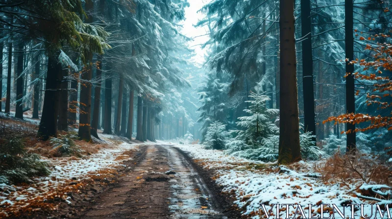 Serene Winter Landscape: Snow-Covered Forest AI Image