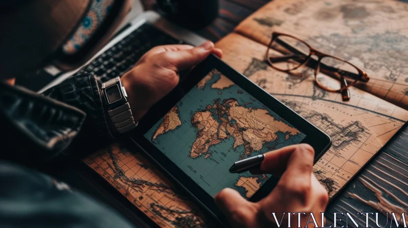 AI ART Captivating Technology Image: Exploring Maps with a Tablet