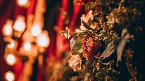 Close-up of Vibrant Red Rose in Bouquet - Stock Photo