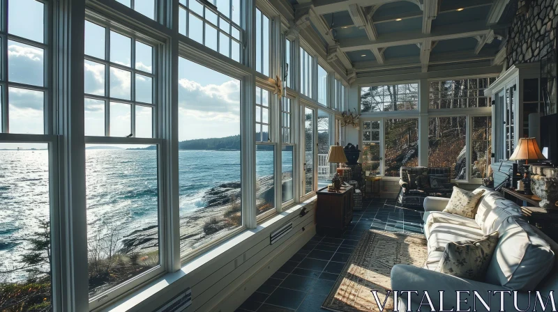 Coastal Living Room with Ocean View | Serene Interior Design AI Image
