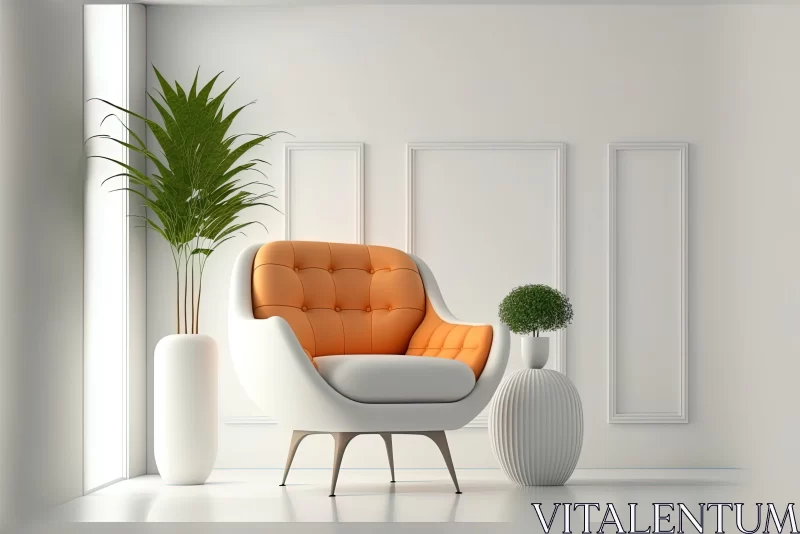 Luxurious Orange and White Chair with Plant and Vase | Detailed Rendering AI Image