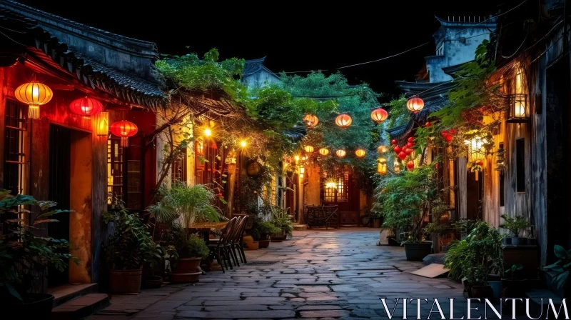 Serene Night View of a Traditional Chinese Street AI Image