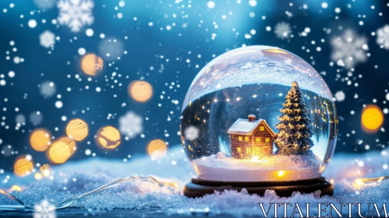 Snow Globe with Cozy Cabin | Christmas Winter-Themed Image AI Image