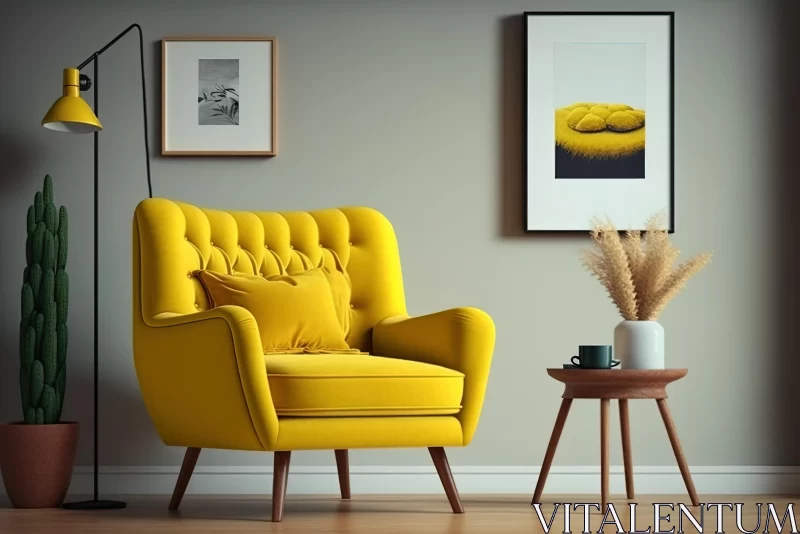 Yellow Chair in a Vibrant Living Room | Traditional-Modern Fusion AI Image