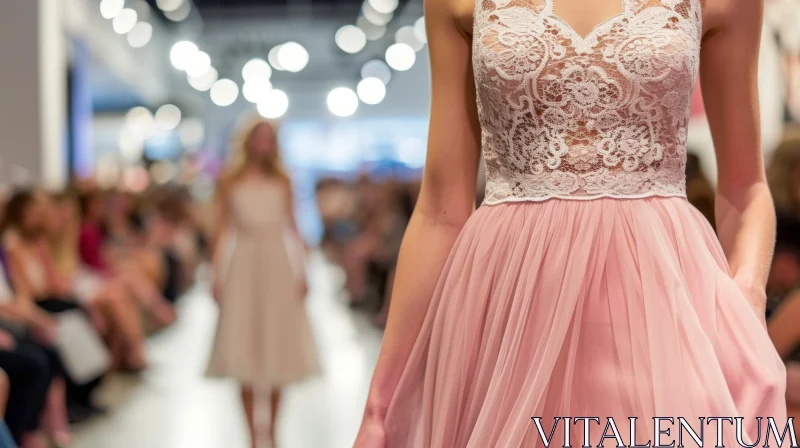 Elegant Fashion Model on Runway | Pink and White Dress AI Image