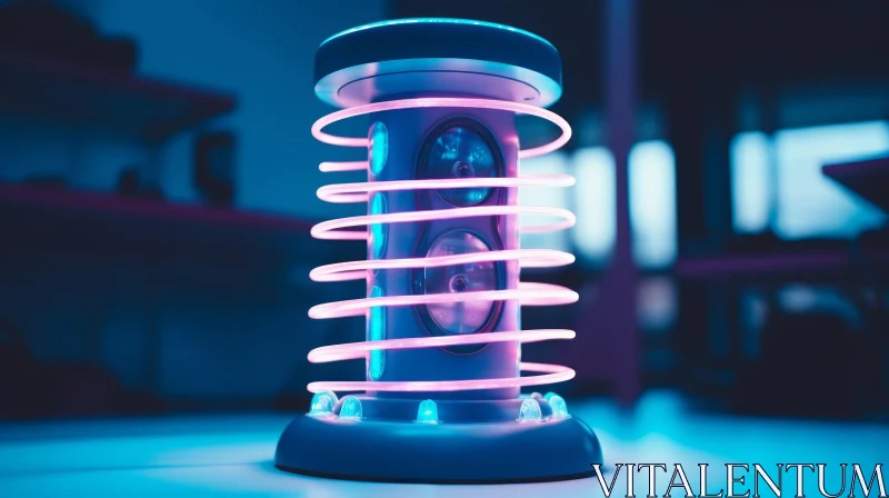 Futuristic Blue Speaker with Pink Spiral Light AI Image