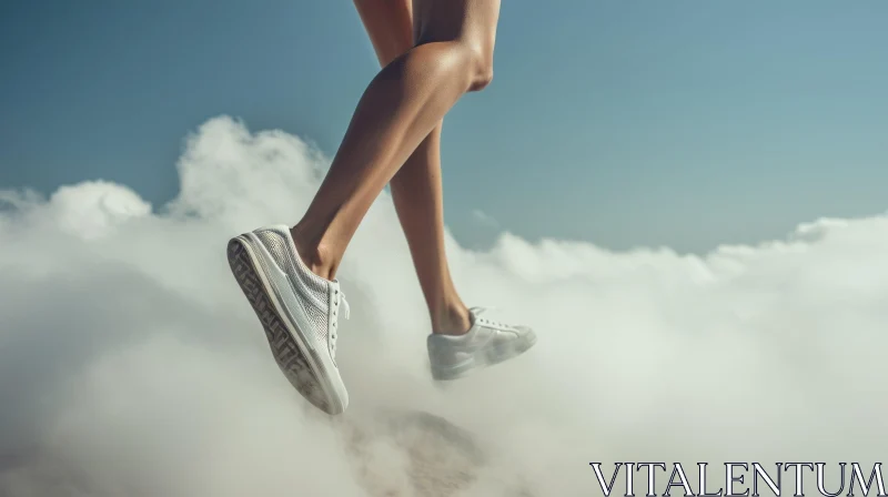 Jumping Woman in Sky: Joyful Moment Captured AI Image