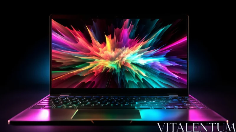 AI ART Modern Laptop with Bright Colorful Screen on Black Background