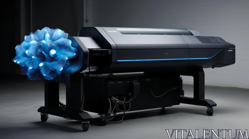 Modern Large Format Printer with Blue Light and Flower Graphic AI Image
